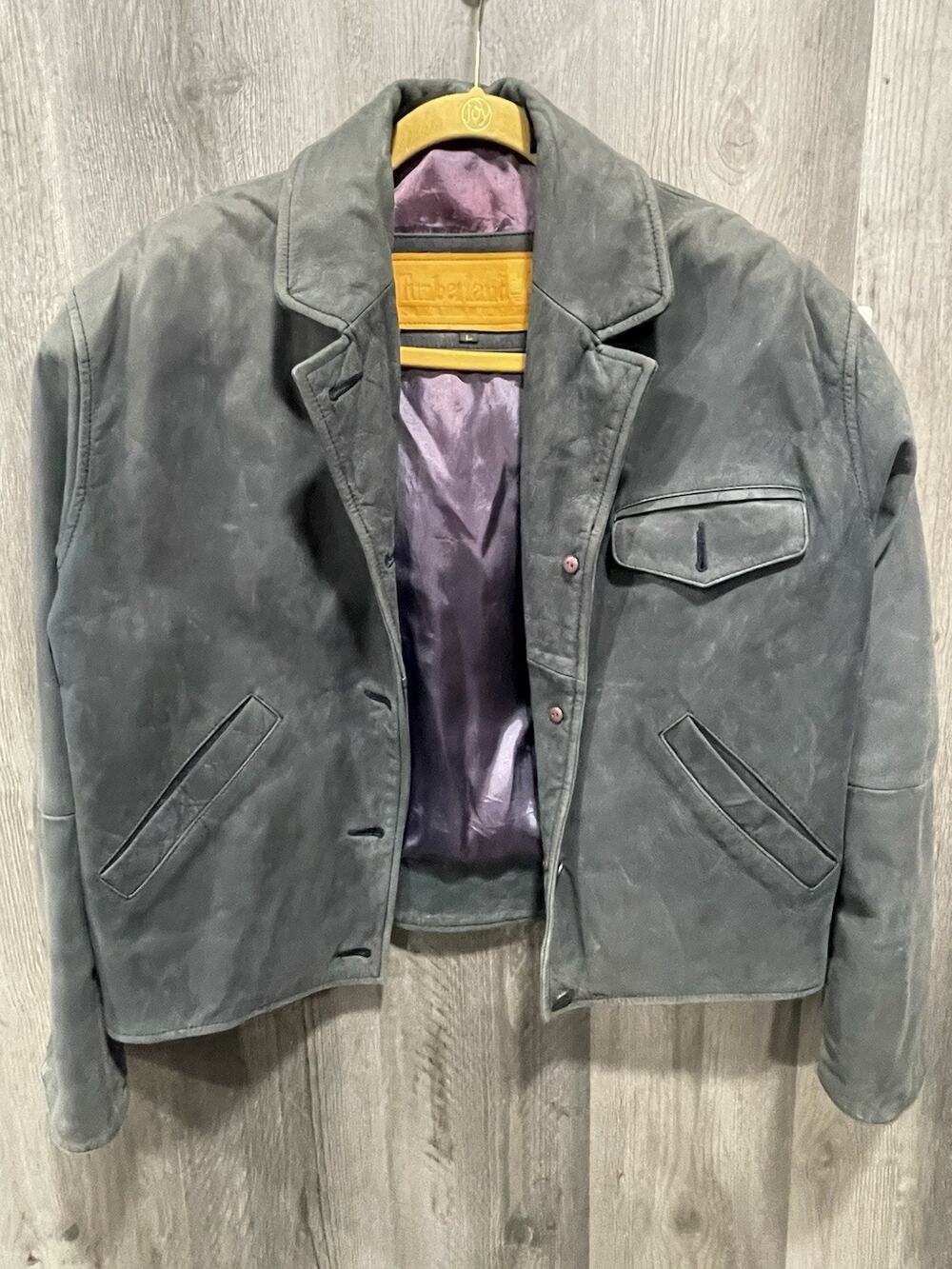 Timberland Weathergear Leather Jacket Gray Cowhide Vintage 90s Blouson Men's Lg
